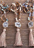 Boho Necklace, RH Amazonite Jasper, Crystal Tassel Brown Natural Stone
